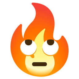 face with rolling eyes and fire