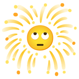 face with rolling eyes and fireworks