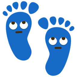 face with rolling eyes and footprints