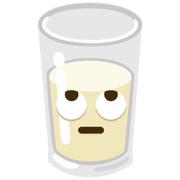 face with rolling eyes and glass of milk