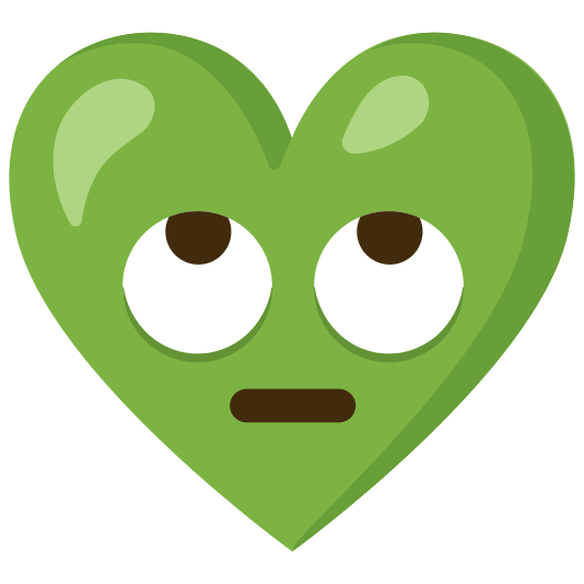 Face with rolling eyes and Green heart