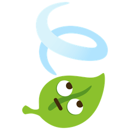 face with rolling eyes and leaf fluttering in wind