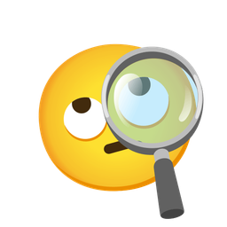 face with rolling eyes and magnifying glass tilted right