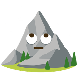 face with rolling eyes and mountain