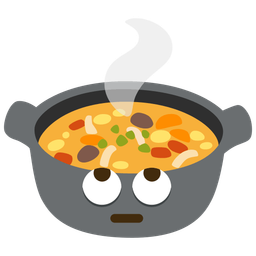 face with rolling eyes and pot of food