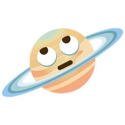 face with rolling eyes and ringed planet