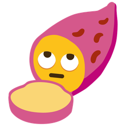 face with rolling eyes and roasted sweet potato