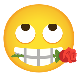 face with rolling eyes and rose