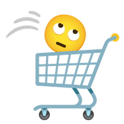 face with rolling eyes and shopping cart
