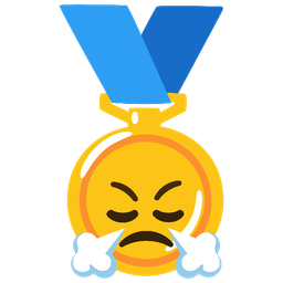 face with steam from nose and 1st place medal