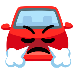 face with steam from nose and automobile