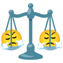 face with steam from nose and balance scale