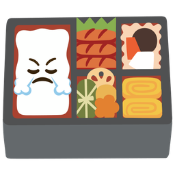 face with steam from nose and bento box