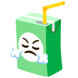 face with steam from nose and beverage box