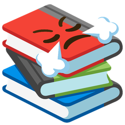 face with steam from nose and books