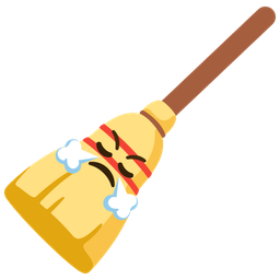 face with steam from nose and broom