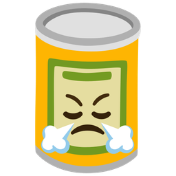 face with steam from nose and canned food