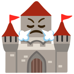 face with steam from nose and castle