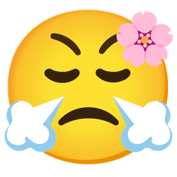 face with steam from nose and cherry blossom