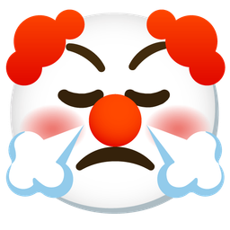 face with steam from nose and clown face