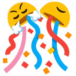 face with steam from nose and confetti ball