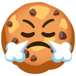 face with steam from nose and cookie