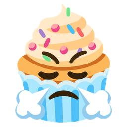 face with steam from nose and cupcake