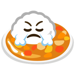 face with steam from nose and curry rice