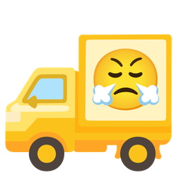 face with steam from nose and delivery truck