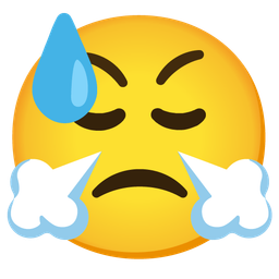 face with steam from nose and downcast face with sweat