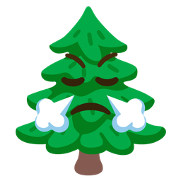 Face with steam from nose and Evergreen tree