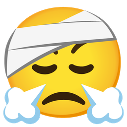 face with steam from nose and face with head-bandage