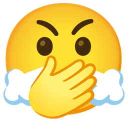 face with steam from nose and face with open eyes and hand over mouth