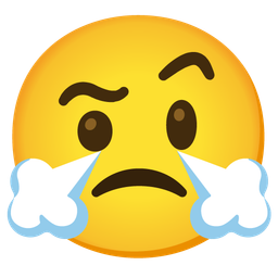 face with steam from nose and face with raised eyebrow