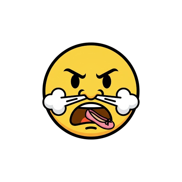 Face with steam from nose and Flat shoe