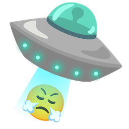 face with steam from nose and flying saucer