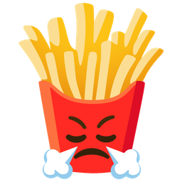 face with steam from nose and french fries