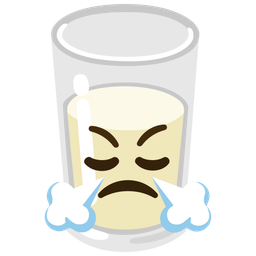 face with steam from nose and glass of milk