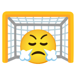 face with steam from nose and goal net