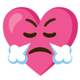 face with steam from nose and heart with ribbon