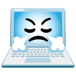 face with steam from nose and laptop