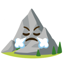 face with steam from nose and mountain