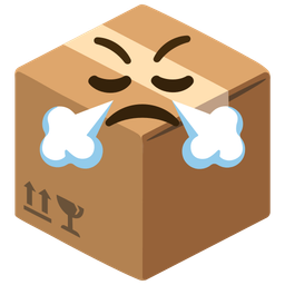 face with steam from nose and package