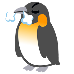 face with steam from nose and penguin