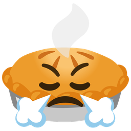 face with steam from nose and pie