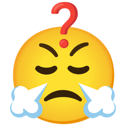 face with steam from nose and red question mark