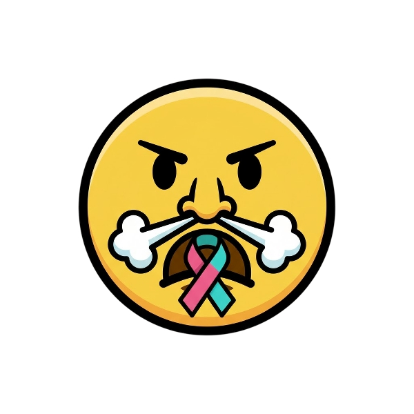 Face with steam from nose and Reminder ribbon