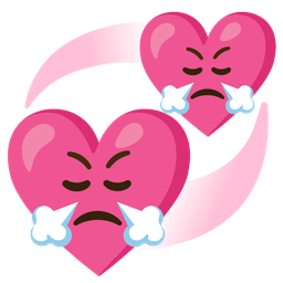 face with steam from nose and revolving hearts