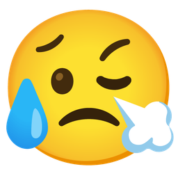 face with steam from nose and sad but relieved face