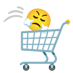 face with steam from nose and shopping cart